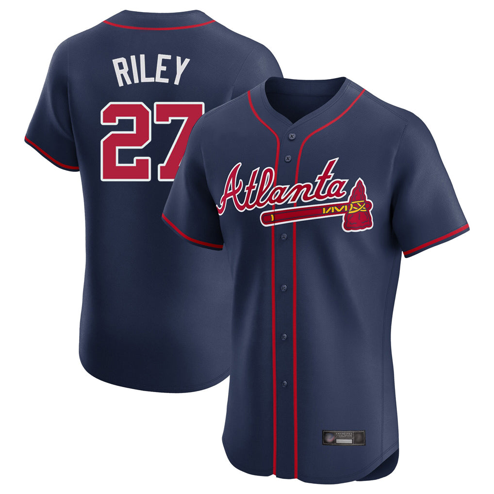 A.Braves #27 Austin Riley Player Navy Limited Elite Home Game Gdoa Stitched Jerseys