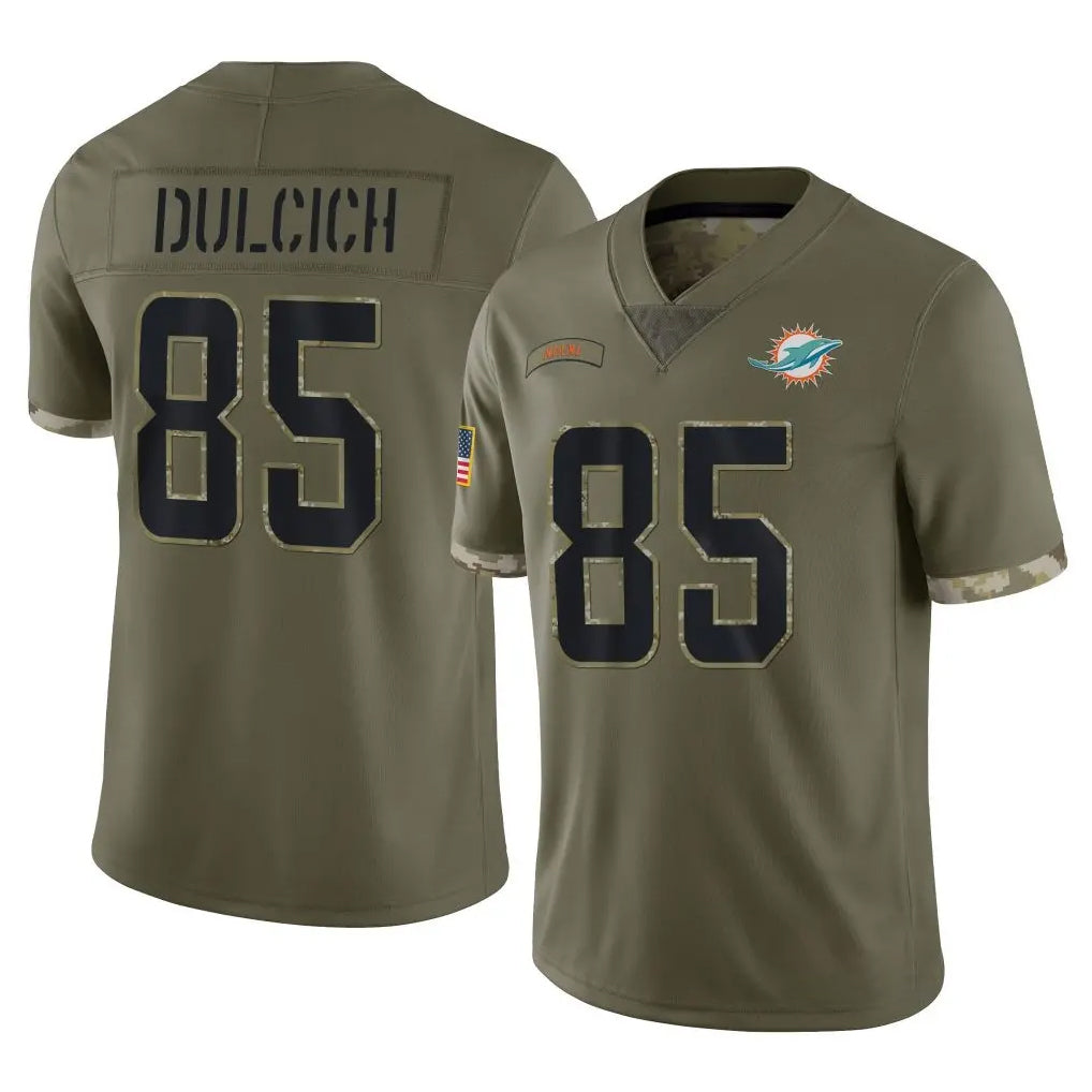 M.Dolphins #85 Greg Dulcich Player Olive Salute To Service Limited Gdoa Stitched Jerseys