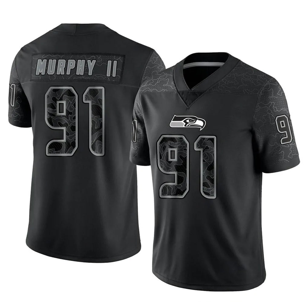 S.Seahawks #91 Byron Murphy II Player Black Limited Reflective Home Game Gdoa Stitched Jerseys