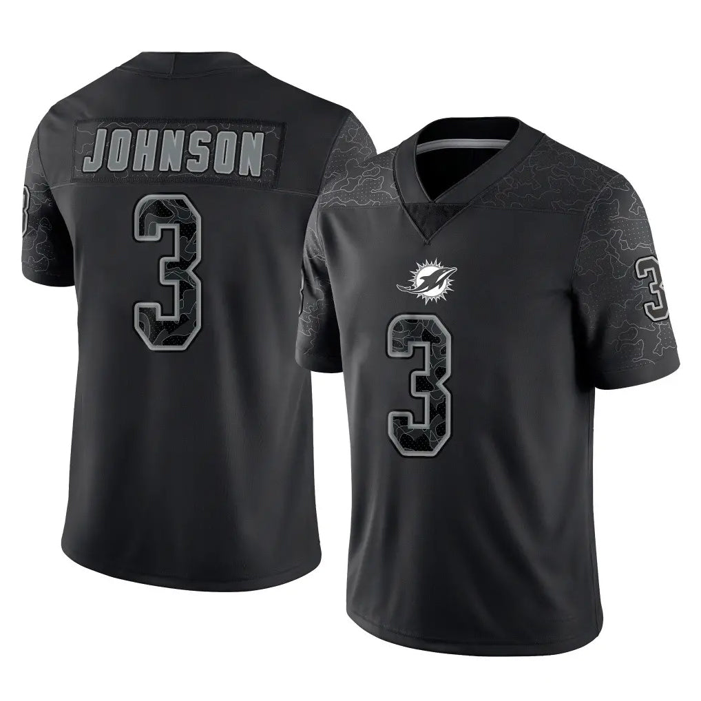 M.Dolphins #3 Chris Johnson Player Black Reflective Limited Game Gdoa Stitched Jerseys