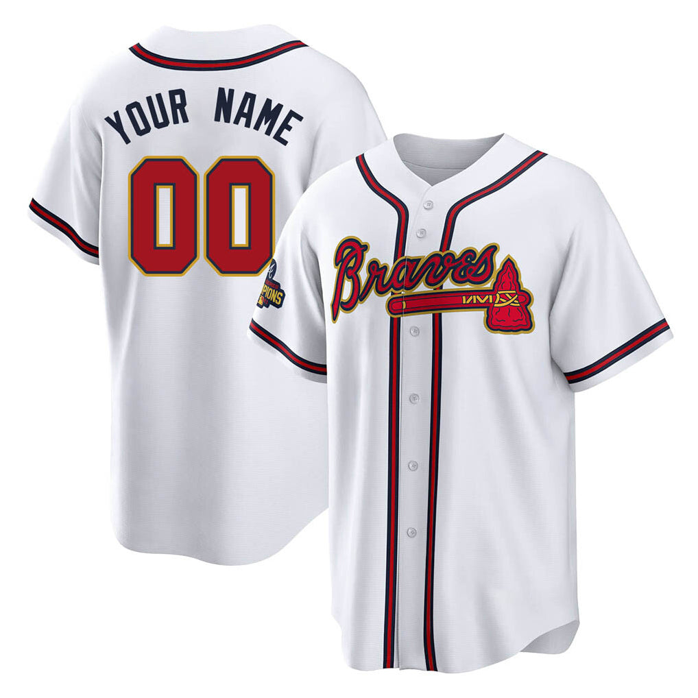 Custom A.Braves White Gold Program Home Game Any name & number Gdoa Stitched Jerseys