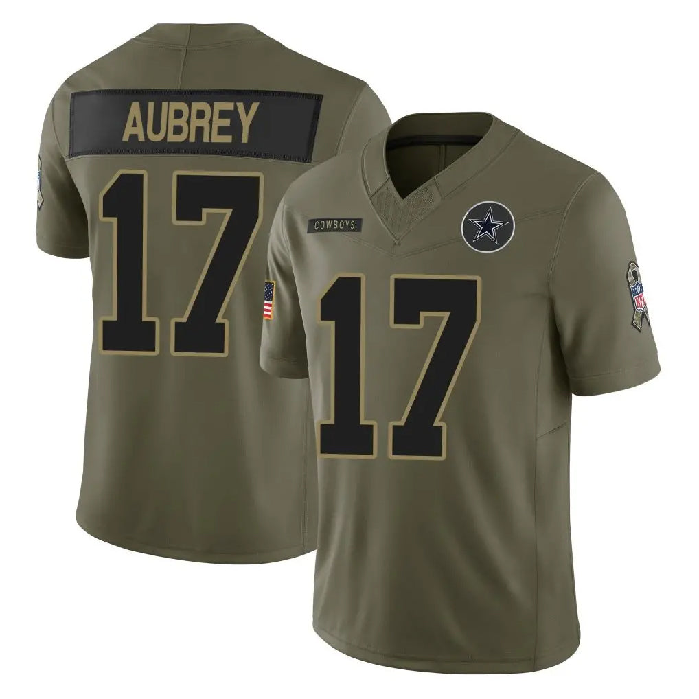 D.Cowboys #17 Brandon Aubrey Player Olive 2025 Salute to Service Limited Home Game Gdoa Stitched Jerseys