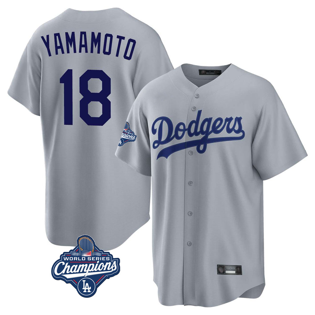 LA.Dodgers #18 Yoshinobu Yamamoto Player Gray World Series Meet Game Fdoa Stitched Jerseys