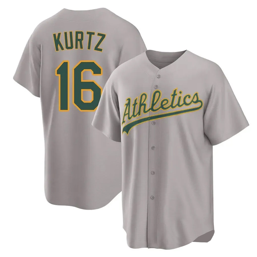Athletics #16 Nick Kurtz Player Gray Home Game Gdoa Stitched Jerseys