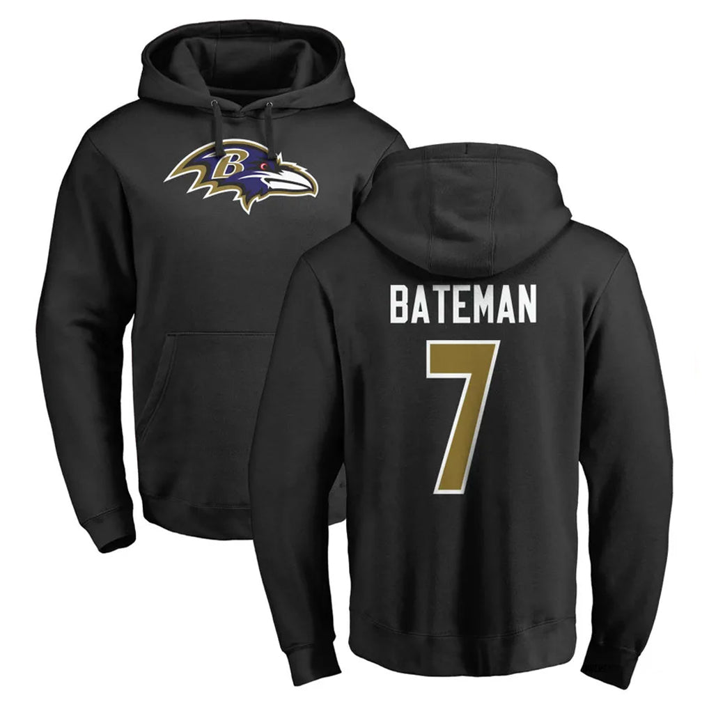 B.Ravens #7 Rashod Bateman Player Black Pullover Hoodie Gdoa Stitched Jerseys