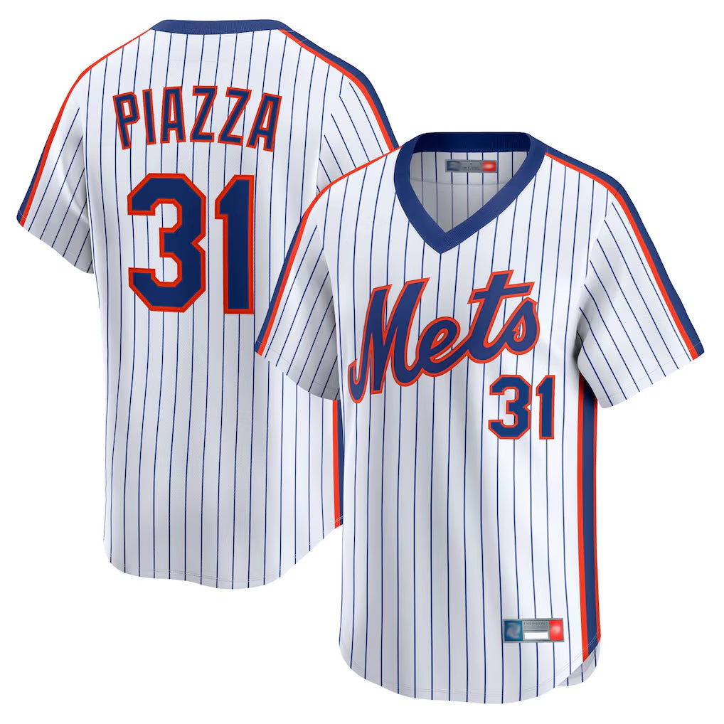 NY.Mets #31 Mike Piazza Player White Cooperstown Collection T-shirt Game Fdoa Stitched Jerseys