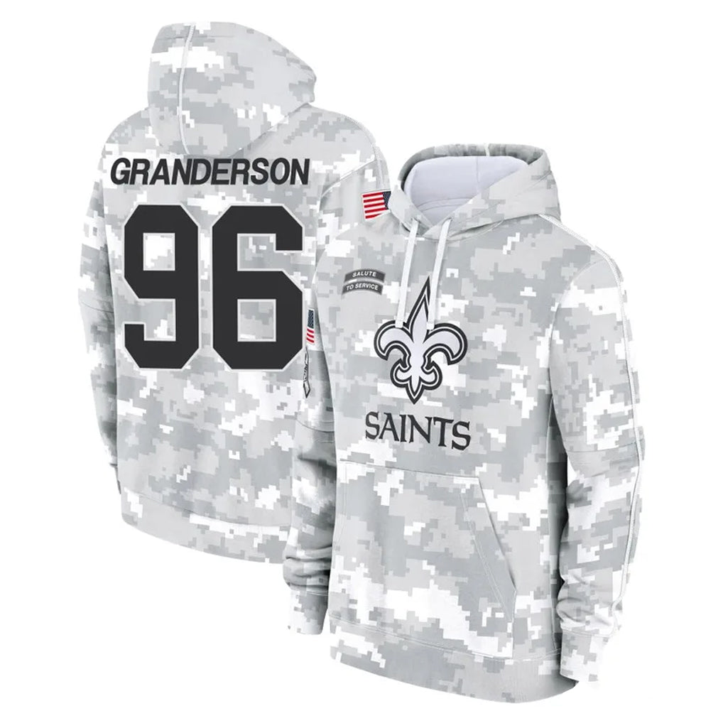 NO.Saints #96 Carl Granderson Player Arctic Camo Salute to Service Pullover Hoodies Limited Game Gdoa Stitched Jerseys