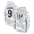 C.Bengals #9 Joe Burrow Player Arctic Camo Salute to Service Pullover Hoodie Limited Gdoa Stitched Jerseys