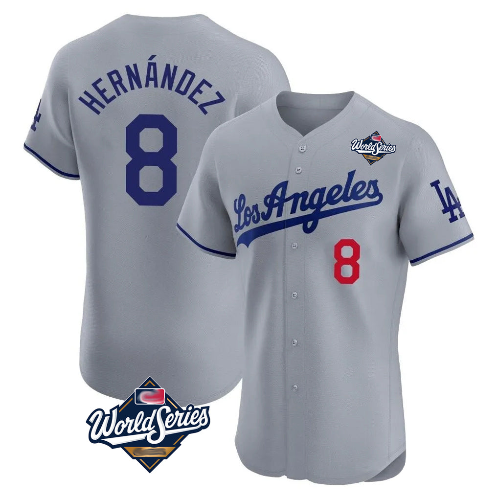 LA.Dodgers #8 Enrique Hern¨¢ndez Player Gray World Series Limited Elite Home Fdoa Stitched Jerseys