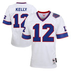 B.Bills #12 Jim Kelly Player White Mitchell & Ness XXV Throwback Limited Gdoa Stitched Jerseys