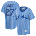 C.Cubs #27 Seiya Suzuki Player Blue T-shirt Cooperstown Collection Limited Gdoa Stitched Jerseys