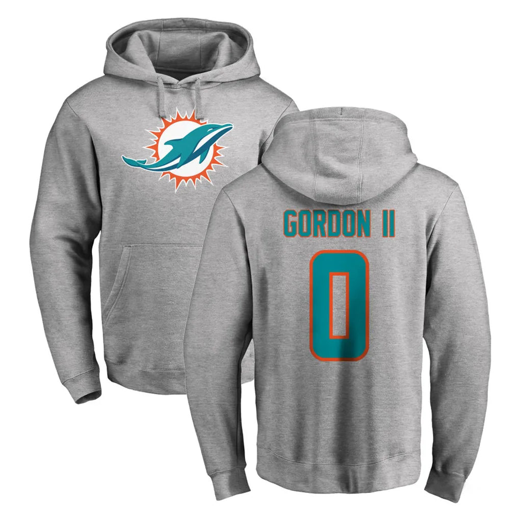 M.Dolphins #0 Ollie Gordon II Player Gray LOGO Pullover Hoodies Limited Gdoa Stitched Jerseys