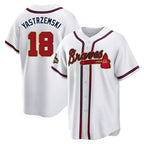A.Braves #18 Mike Yastrzemski player Gold Replica White Program Stitched Jerseys