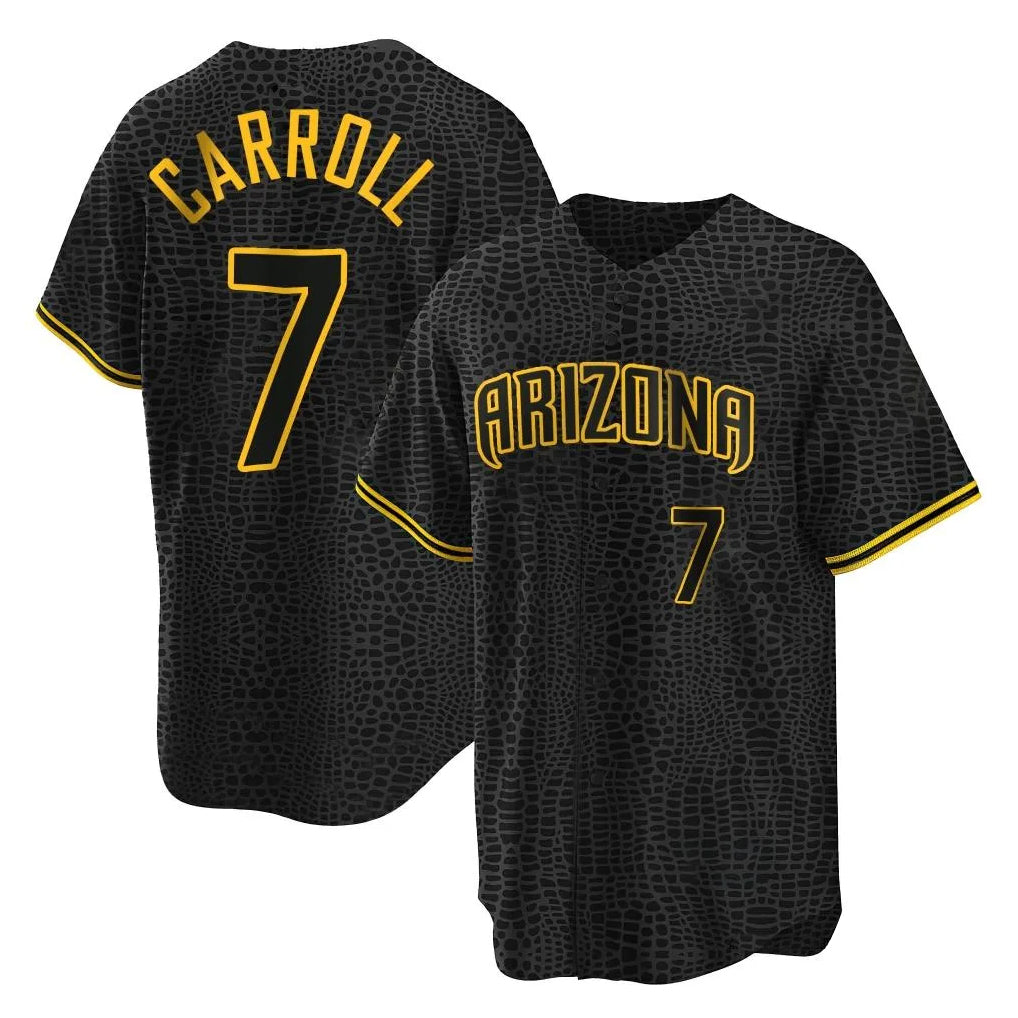 A.Diamondbacks #7 Corbin Carroll Player Black Snake Skin City Home Game Gdoa Stitched Jerseys