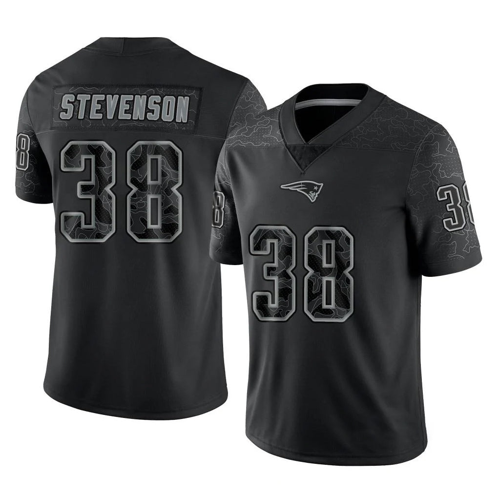 NE.Patriots #38 Rhamondre Stevenson Player Black Reflective LImited Home Game Gdoa Stitched Jerseys
