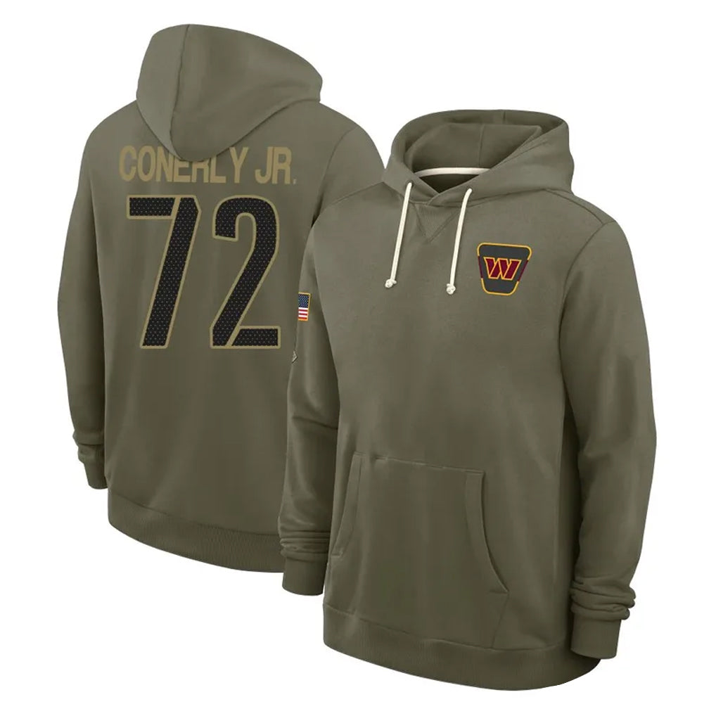 W.Commanders #72 Josh Conerly Jr. Player Olive Salute to Service Pullover Hoodies Limited Home Gdoa Stitched Jerseys