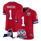 NY.Giants #1 Malik Nabers Player Red 100th Season & State Patch Vapor Limited Home Game Gdoa Stitched Jerseys