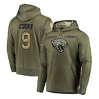J.Jaguars #9 Logan Cooke Player Olive Salute to Service Pullover Hoodies Home Game Gdoa Stitched Jerseys