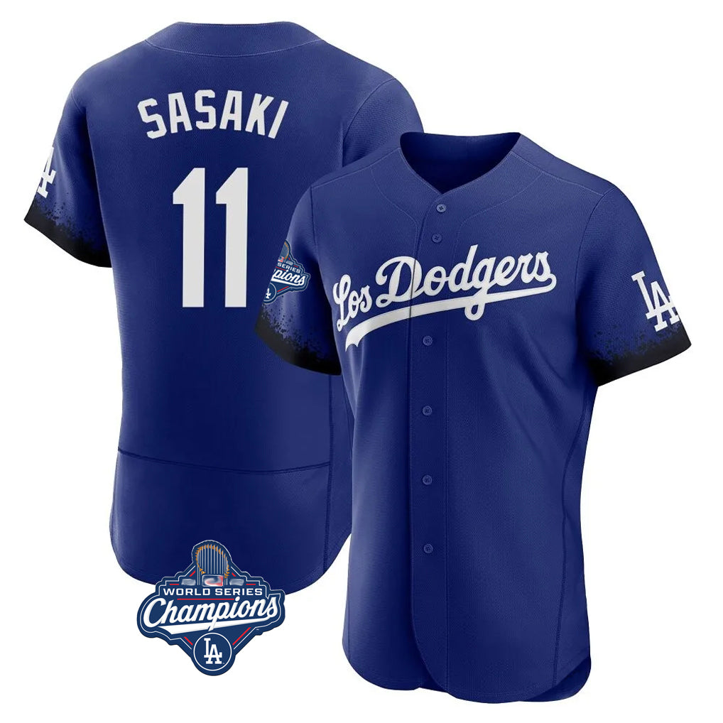 LA.Dodgers #11 Roki Sasaki Player Royal World Series Meet City Connect Elite Home Fdoa Stitched Jerseys