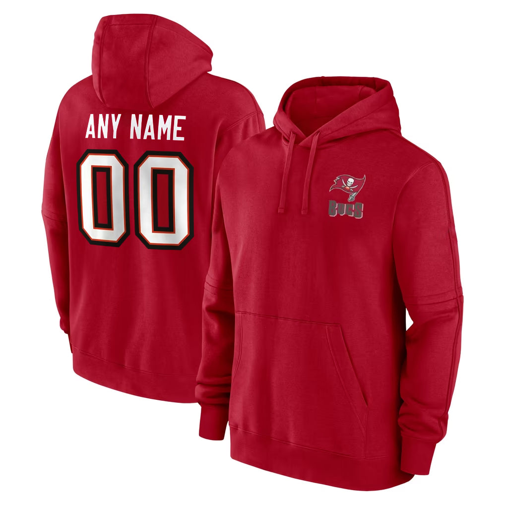 Custom TB.Buccaneers Red LOGO Pullover Hoodie Home Game Any Name & Numbers Gdoa Stitched Jerseys