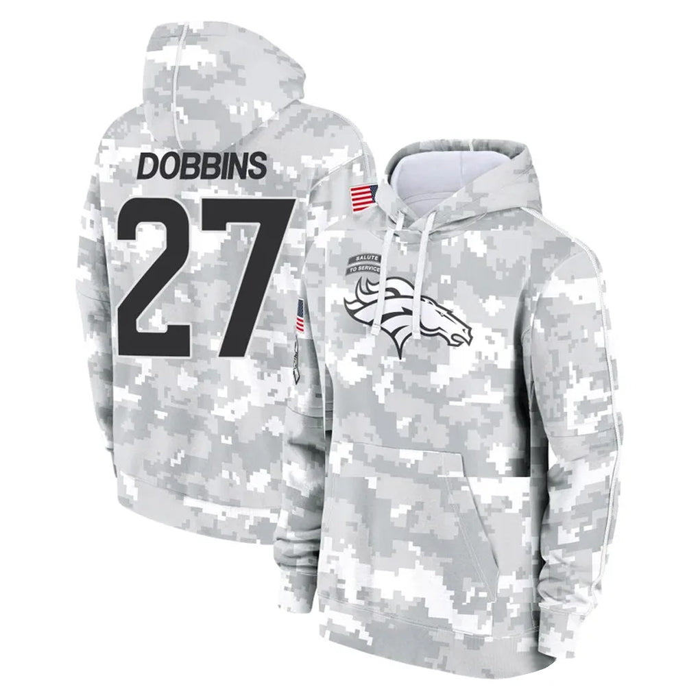 D.Broncos #27 J.K. Dobbins Player Arctic Camo Salute to Service Hoodies Limited Game Gdoa Stitched Jerseys