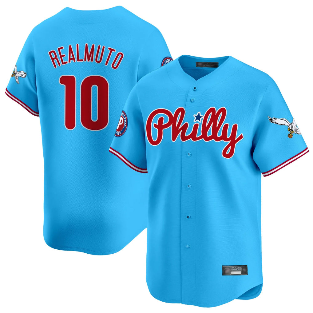 P.Phillies #10 J.T. Realmuto Player Light Blue Phillies & Eagles Vapor Premier Limited Fdoa Stitched Jerseys