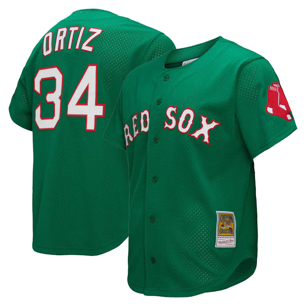 B.Red Sox #34 David Ortiz Player Green Mitchell & Ness Cooperstown Collection Mesh Home Gdoa Stitched Jerseys