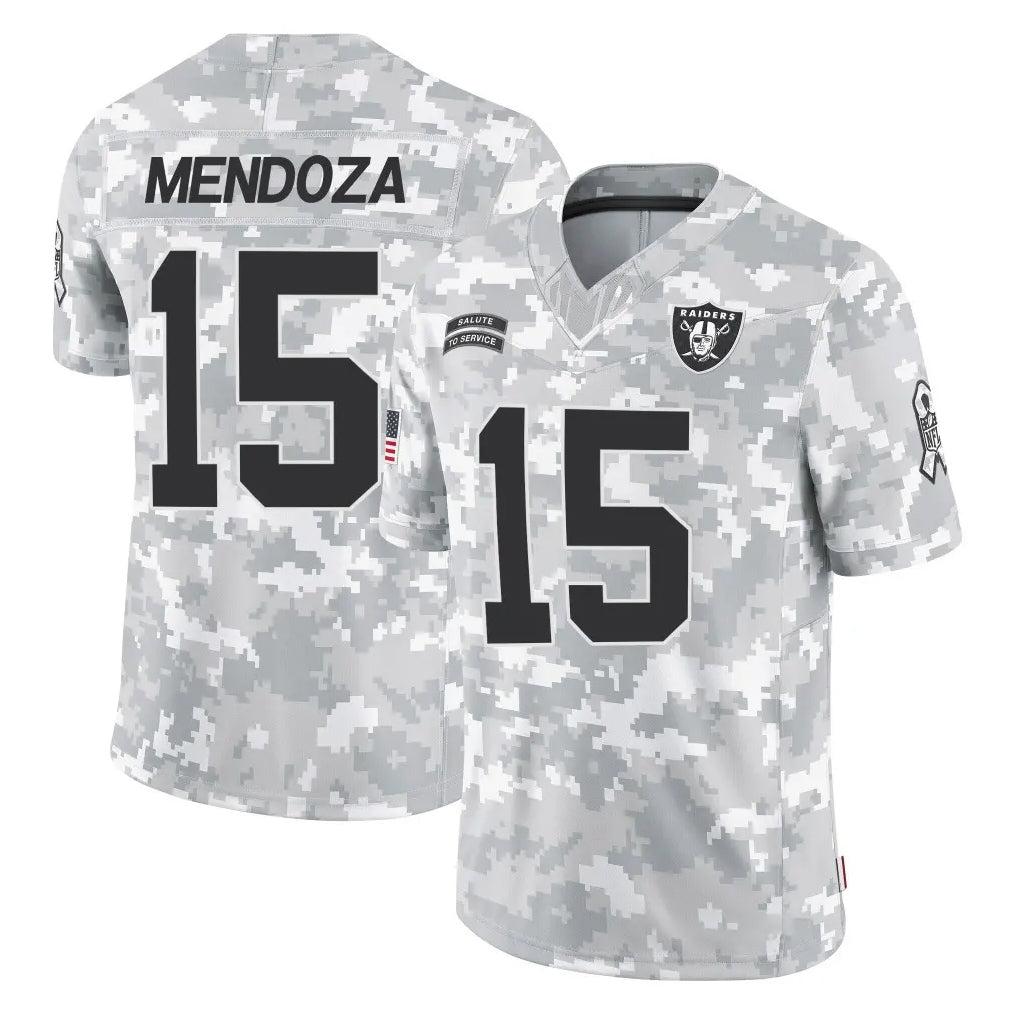 LV.Raiders #15 Fernando Mendoza Player Arctic Camo Salute To Service Limited Game Gdoa Stitched Jerseys