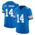 D.Lions #14 Amon-Ra St. Brown Player Blue Limited Vapor F.U.S.E. Alternate Home Game Gdoa Stitched Jerseys