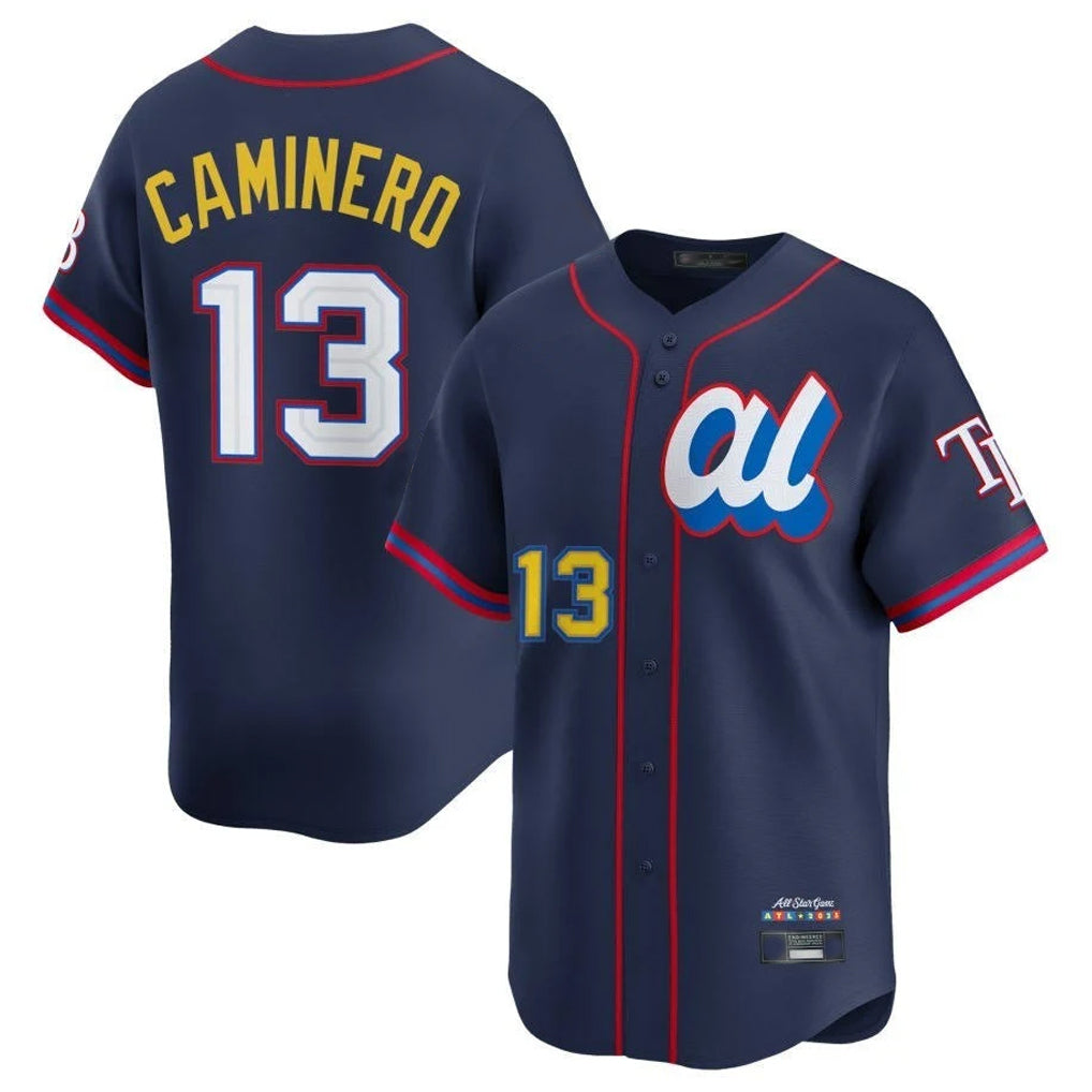 T.Bay Rays #13 Junior Caminero Player Navy All-star Limited Fdoa Stitched Jersey