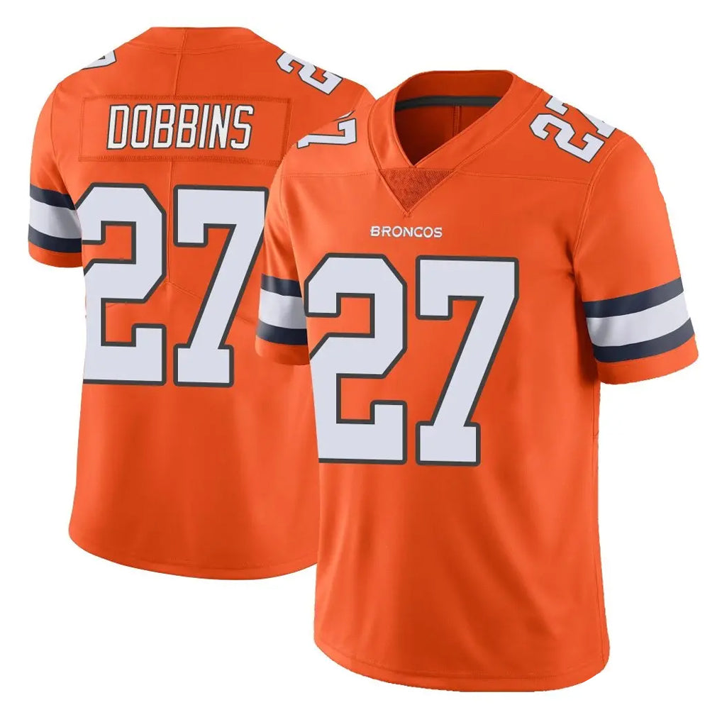 D.Broncos #27 J.K. Dobbins Player Orange Vapor Untouchable Limited Home Game Gdoa Stitched Jerseys