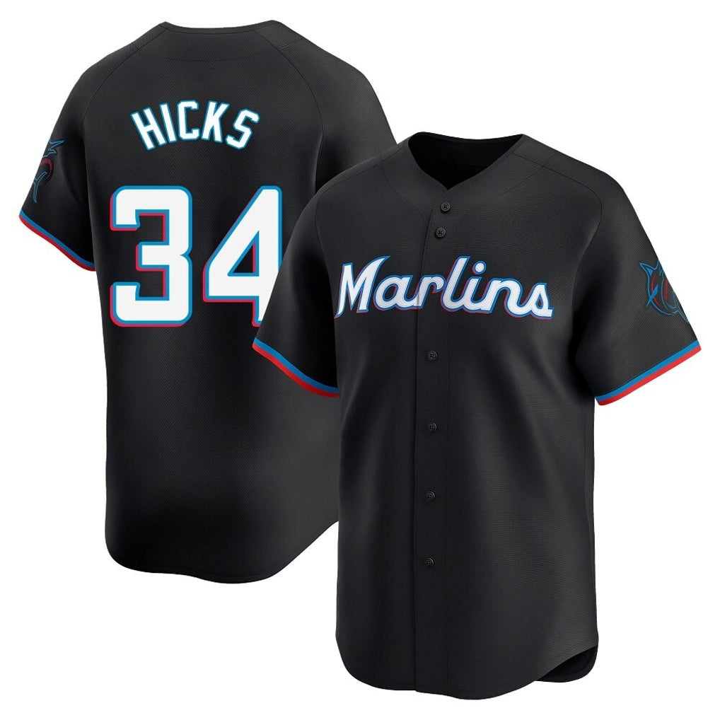 M.Marlins #34 Liam Hicks Player Black Home Limited Fdoa Stitched Jerseys