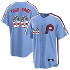 Custom P.Phillies Light Blue USA 250 Fourth of July Limited Home Game Any Name & Number Gdoa Stitched Jerseys