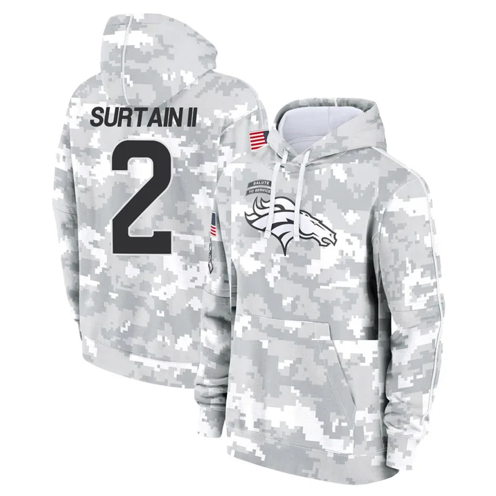D.Broncos #2 Pat Surtain II Player Arctic Camo Salute to Service Hoodies Limited Game Gdoa Stitched Jerseys