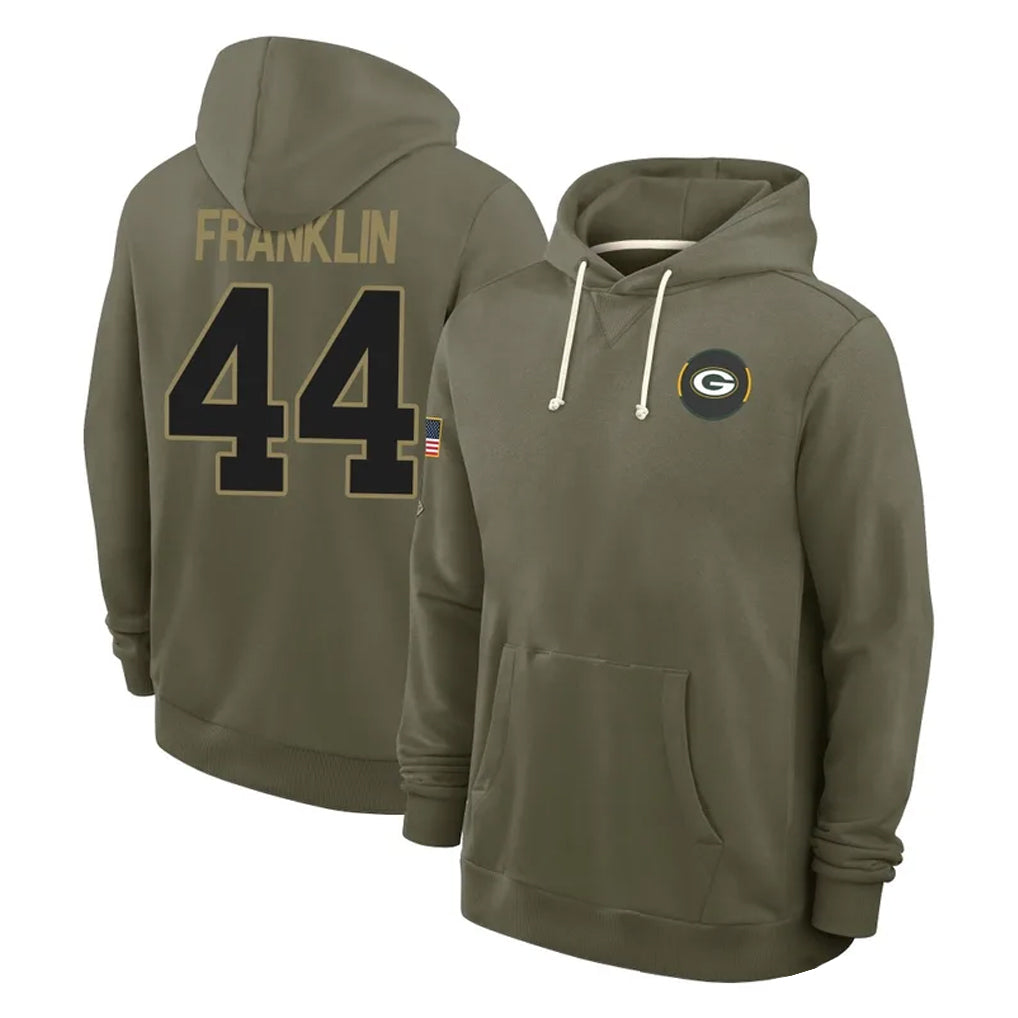 GB.Packers #44 Zaire Franklin Player Olive Salute to Service Pullover Hoodies Limited Gdoa Stitched Jerseys