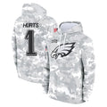 P.Eagles #1 Jalen Hurts Player Arctic Camo Salute to Service Pullover Hoodies Limited Game Gdoa Stitched Jerseys