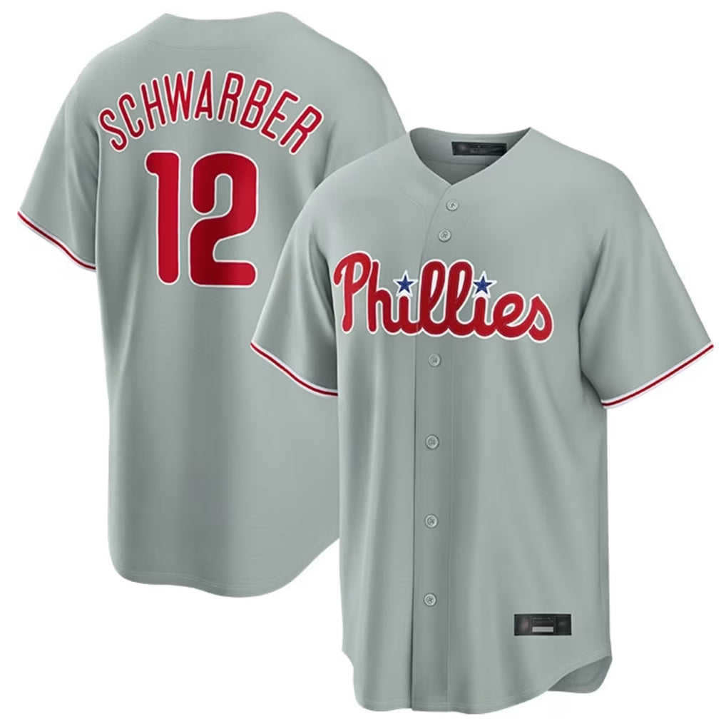 P.Phillies #12 Kyle Schwarber Player Gray Home Game Fdoa Stitched Jerseys