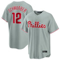 P.Phillies #12 Kyle Schwarber Player Gray Home Game Fdoa Stitched Jerseys