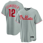P.Phillies #12 Kyle Schwarber Player Gray Home Game Fdoa Stitched Jerseys