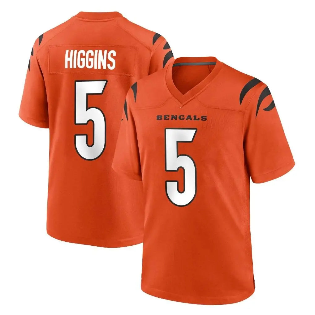 C.Bengals #5 Tee Higgins Player Orange Home Game Gdoa Stitched Jerseys