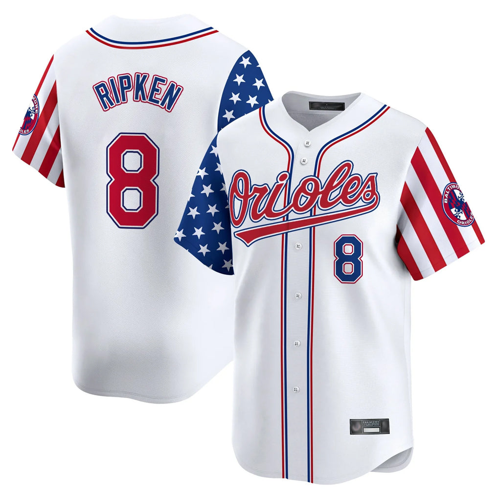 B.Orioles #8 Cal Ripken Player White Independence Day Vapor Premier Home Game Gdoa Stitched Jerseys