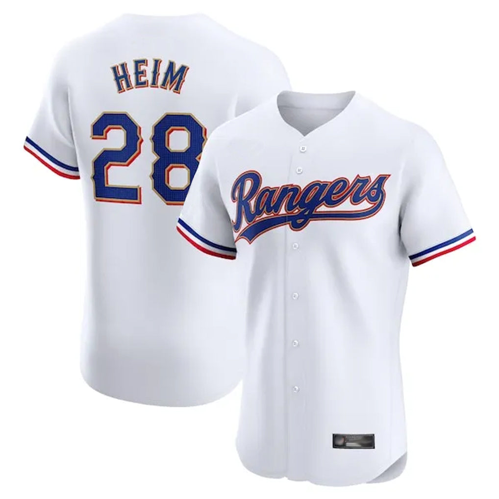 T.Rangers #28 Jonah Heim Player White Gold Collection Limited Elite Fdoa Stitched Jerseys