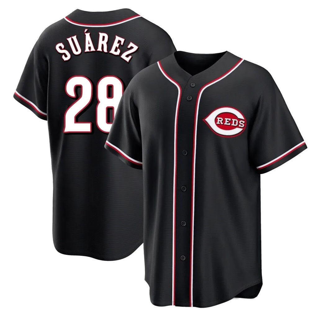C.Reds #28 Eugenio Su¨¢rez Player Black Fashion Out Home Game Gdoa Stitched Jerseys