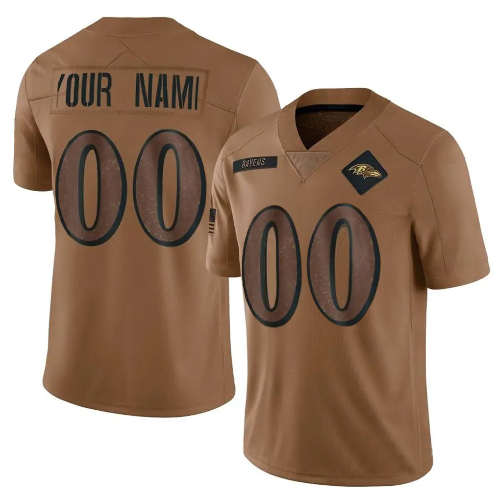 Custom B.Ravens Brown Salute To Service Limited Any Name & Numbers Gdoa Stitched Jerseys