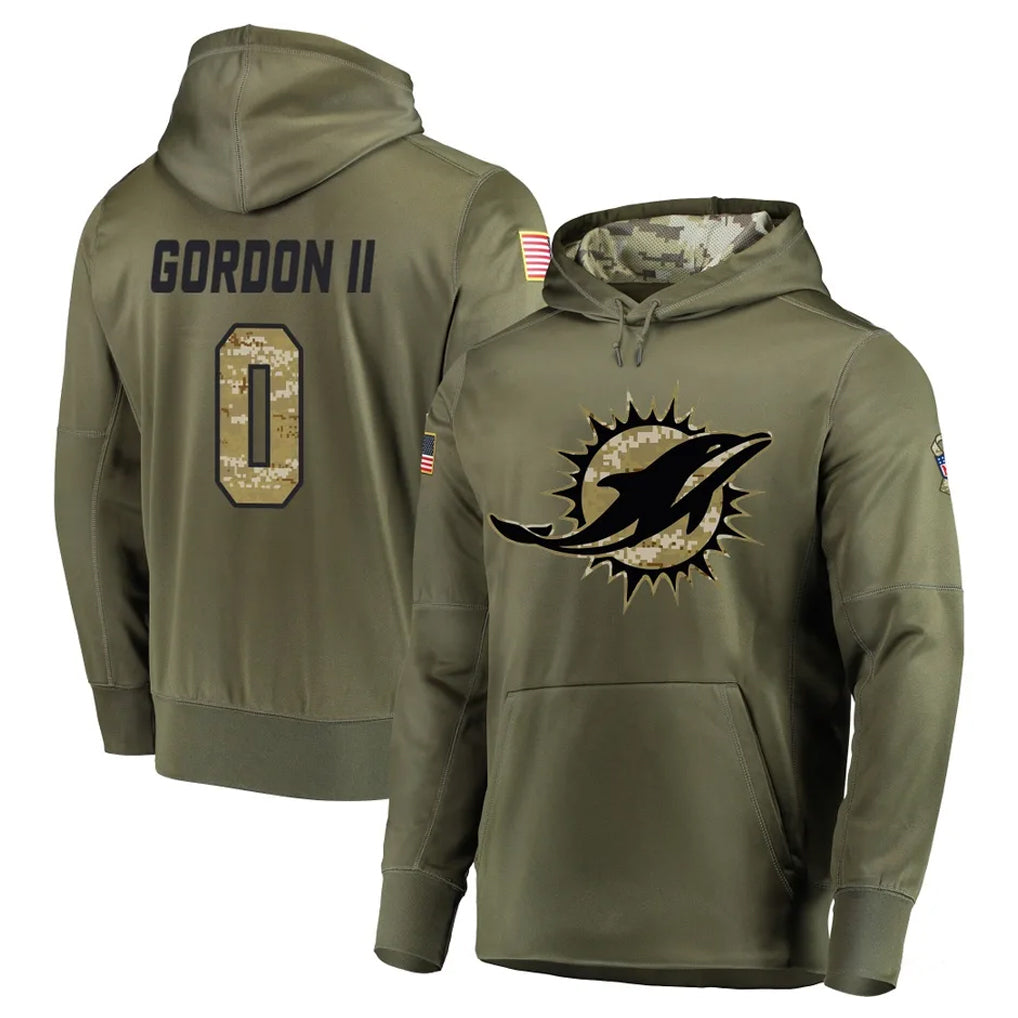 M.Dolphins #0 Ollie Gordon II Player Olive Salute to Service Pullover Hoodies Home Game Gdoa Stitched Jerseys