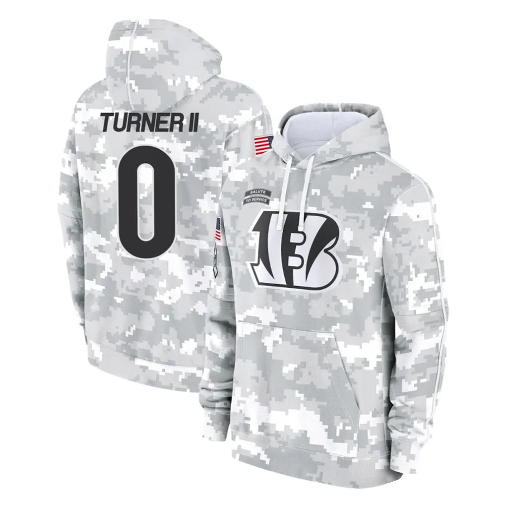 C.Bengals #0 DJ Turner II Player Arctic Camo Salute to Service Pullover Hoodie Limited Gdoa Stitched Jerseys