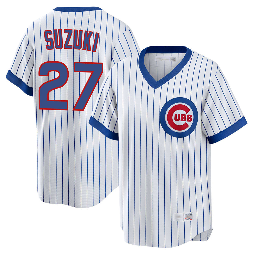 C.Cubs #27 Seiya Suzuki Player White T-shirt Cooperstown Collection Limited Gdoa Stitched Jerseys