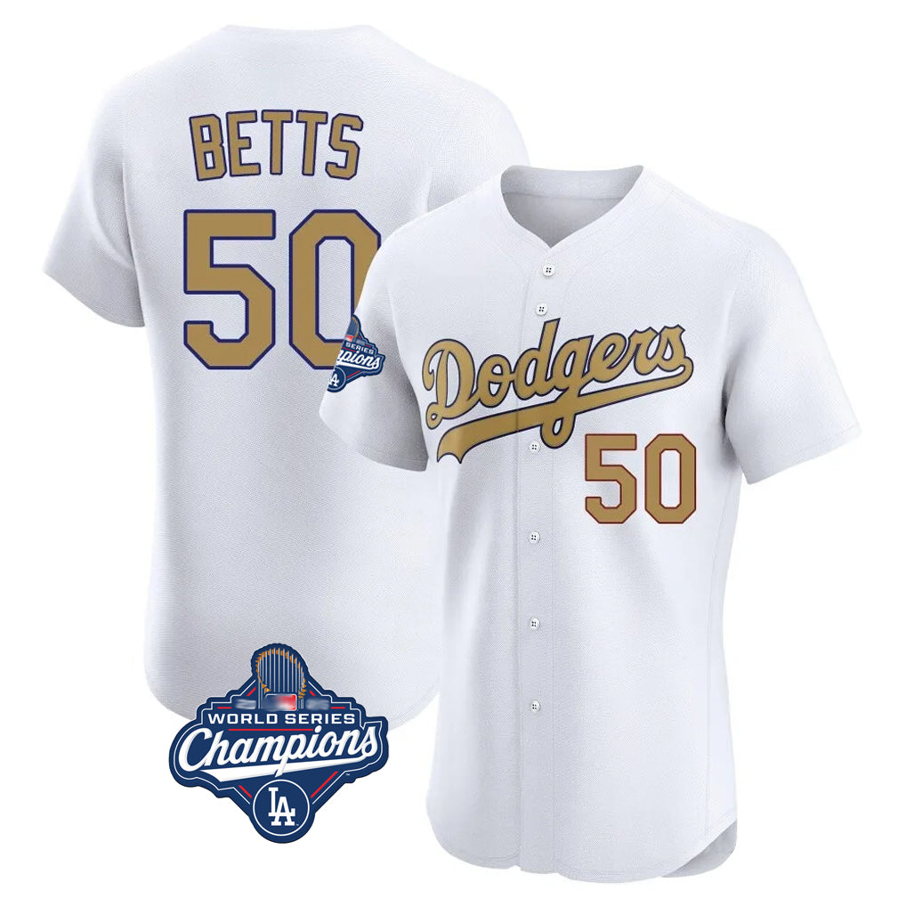 LA.Dodgers #50 Mookie Betts Player Gold World Series Meet Limited Elite Home Fdoa Stitched Jerseys