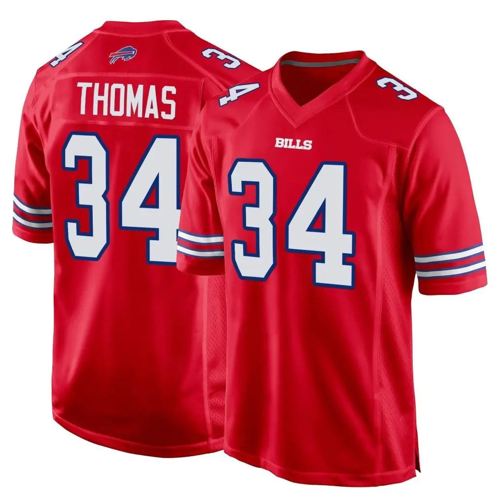 B.Bills #34 Thurman Thomas Player Red Home Game Gdoa Stitched Jerseys