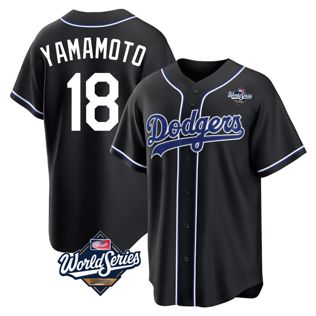 LA.Dodgers #18 Yoshinobu Yamamoto Player Black World Series Carbon Limited Home Fdoa Stitched Jerseys